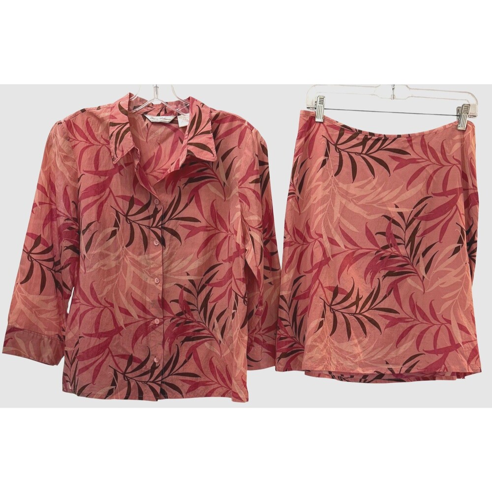 VTG Tommy Bahama Shirt Skirt Set 8/10 Silk Cotton Pink Floral Hawaii Tropical